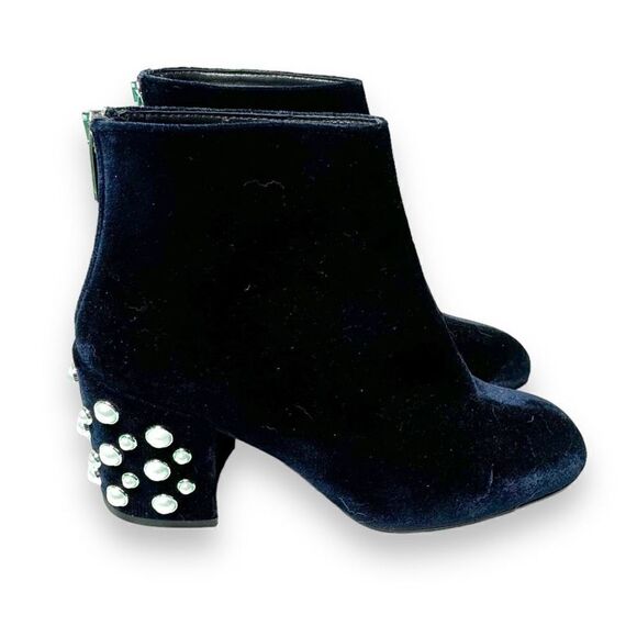 Stuart Weitzman Navy Blue Velvet Bootie-Boot Pearl Bacari Block Heel Women’s 7 M - Picture 1 of 9
